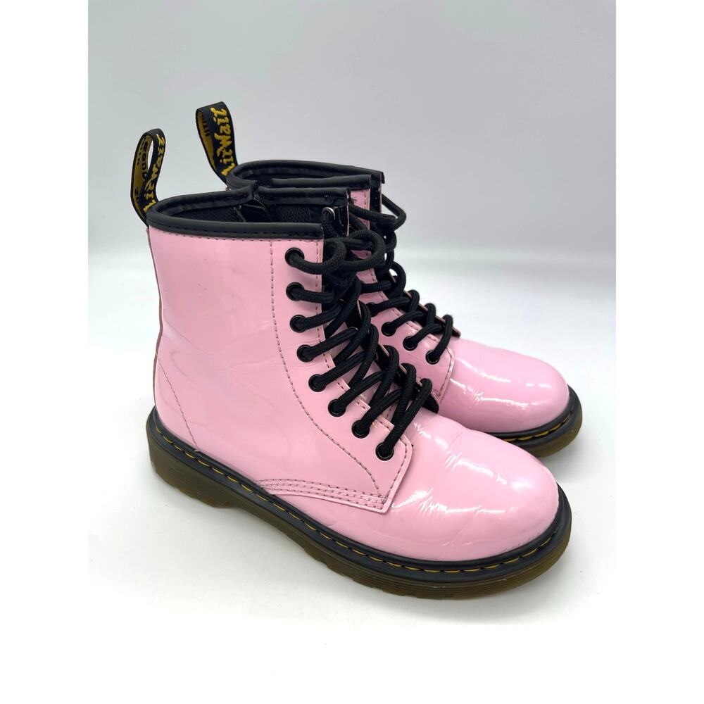 Girls Dr Martens Air Wair Pale Pink Patent Leather 1460 J Ankle ZIp Boots Size 1
